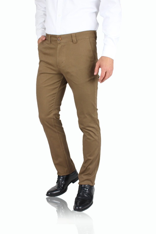 Pantalón Color Camel De Algodón Slim Fit Stretch Para Hombre